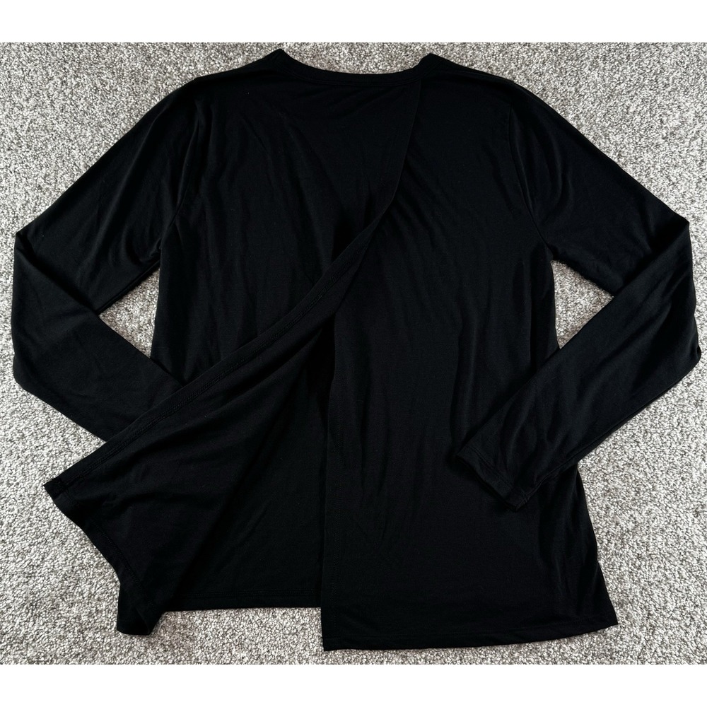 J. Crew Long Sleeve Crewneck Shirt Womens Medium Black Back Slit Split Asymetric - Picture 7 of 7